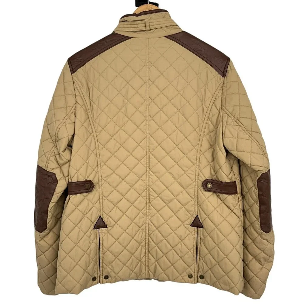 Ralph Lauren Diamond Quilted Barn Jacket Womens L Faux Leather Trim Birch Tan - Picture 8 of 16